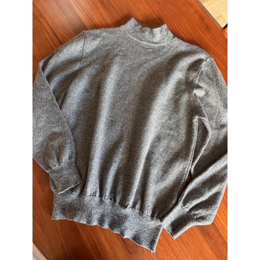 Lord & Taylor Sweater Womens Heather Grey Mock Neck Knit Merino Wool Cozy Soft